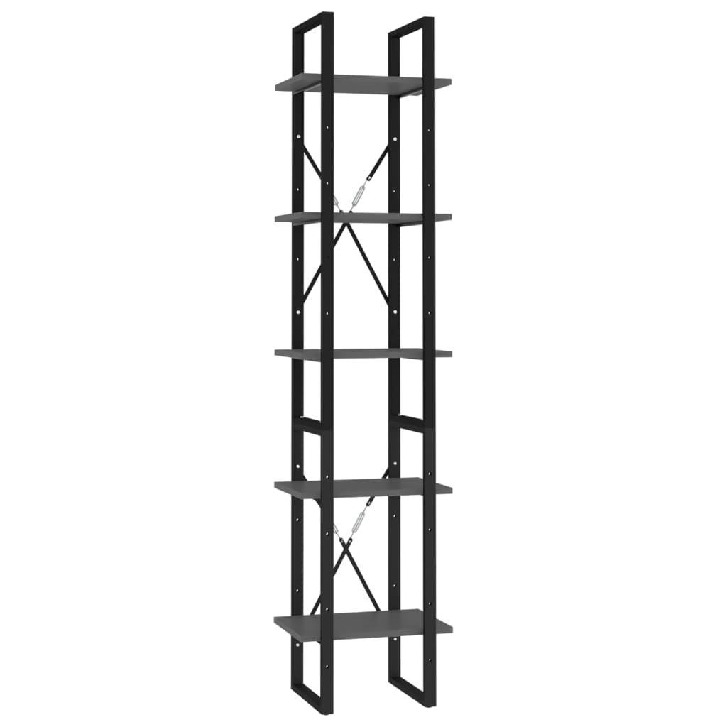 bogreol 5 hylder 40x30x175 cm konstrueret træ grå