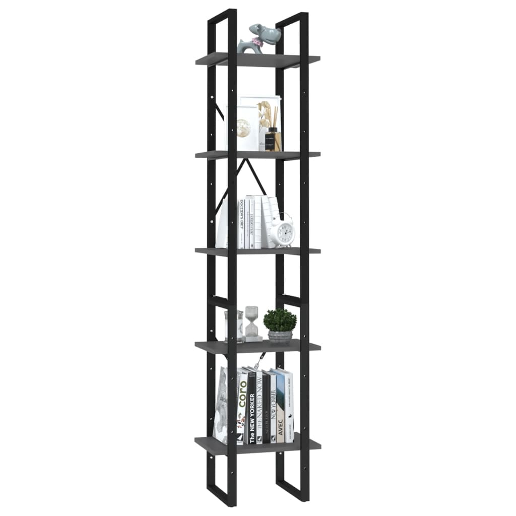 bogreol 5 hylder 40x30x175 cm konstrueret træ grå