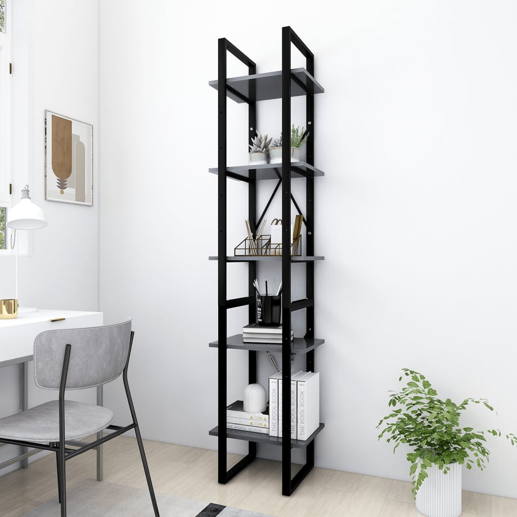 bogreol 5 hylder 40x30x175 cm konstrueret træ grå