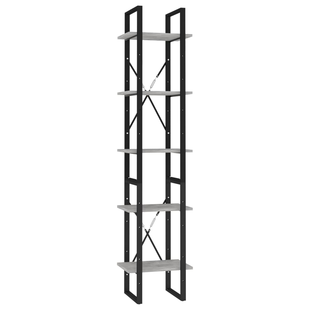 bogreol 5 hylder 40x30x175 cm konstrueret træ betongrå