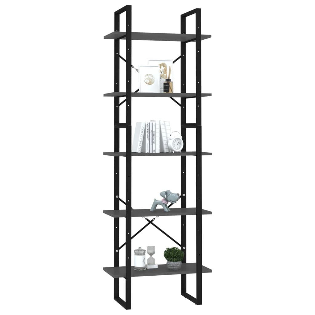 bogreol med 5 hylder 60x30x175 cm konstrueret træ grå