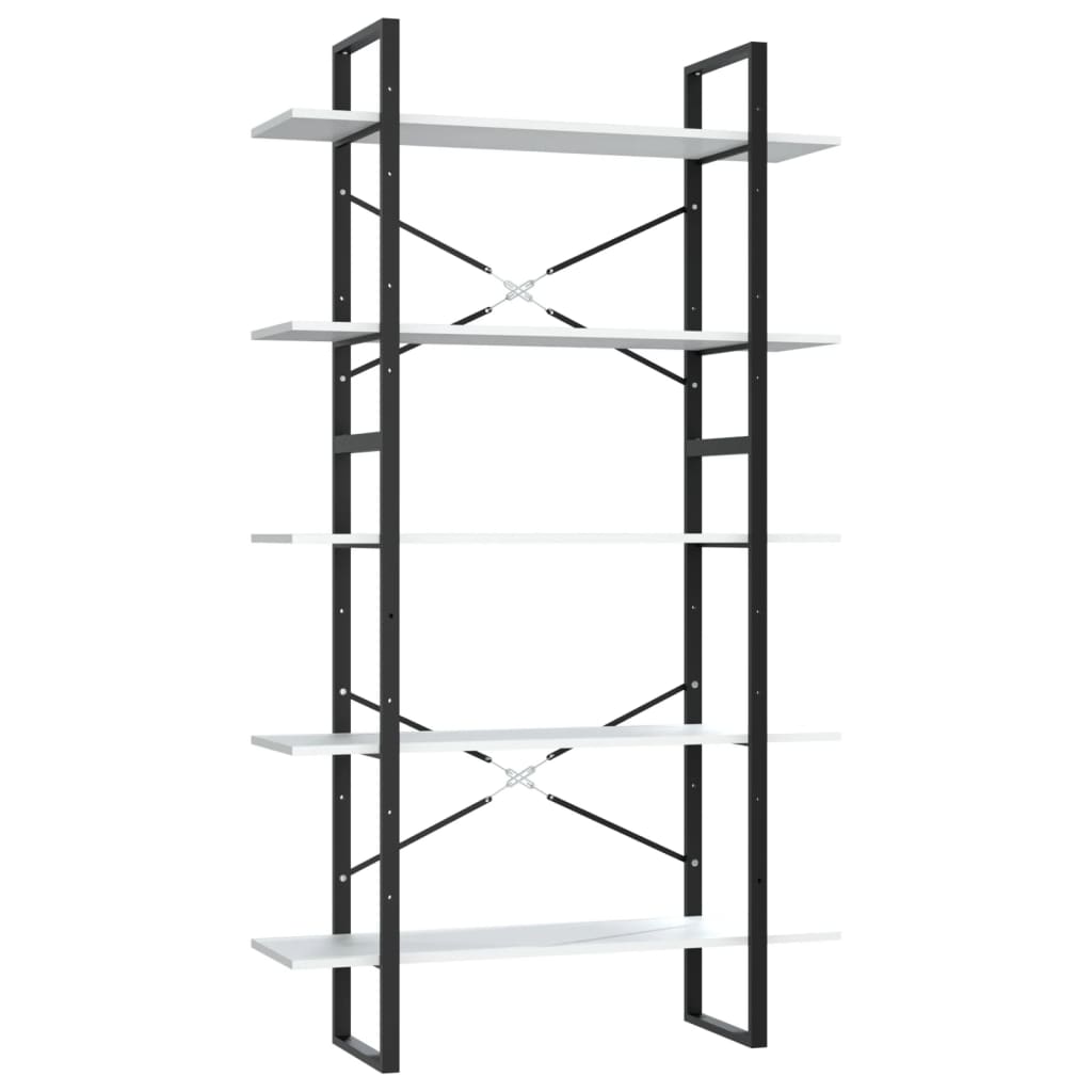 bogreol med 5 hylder 100x30x175 cm konstrueret træ hvid