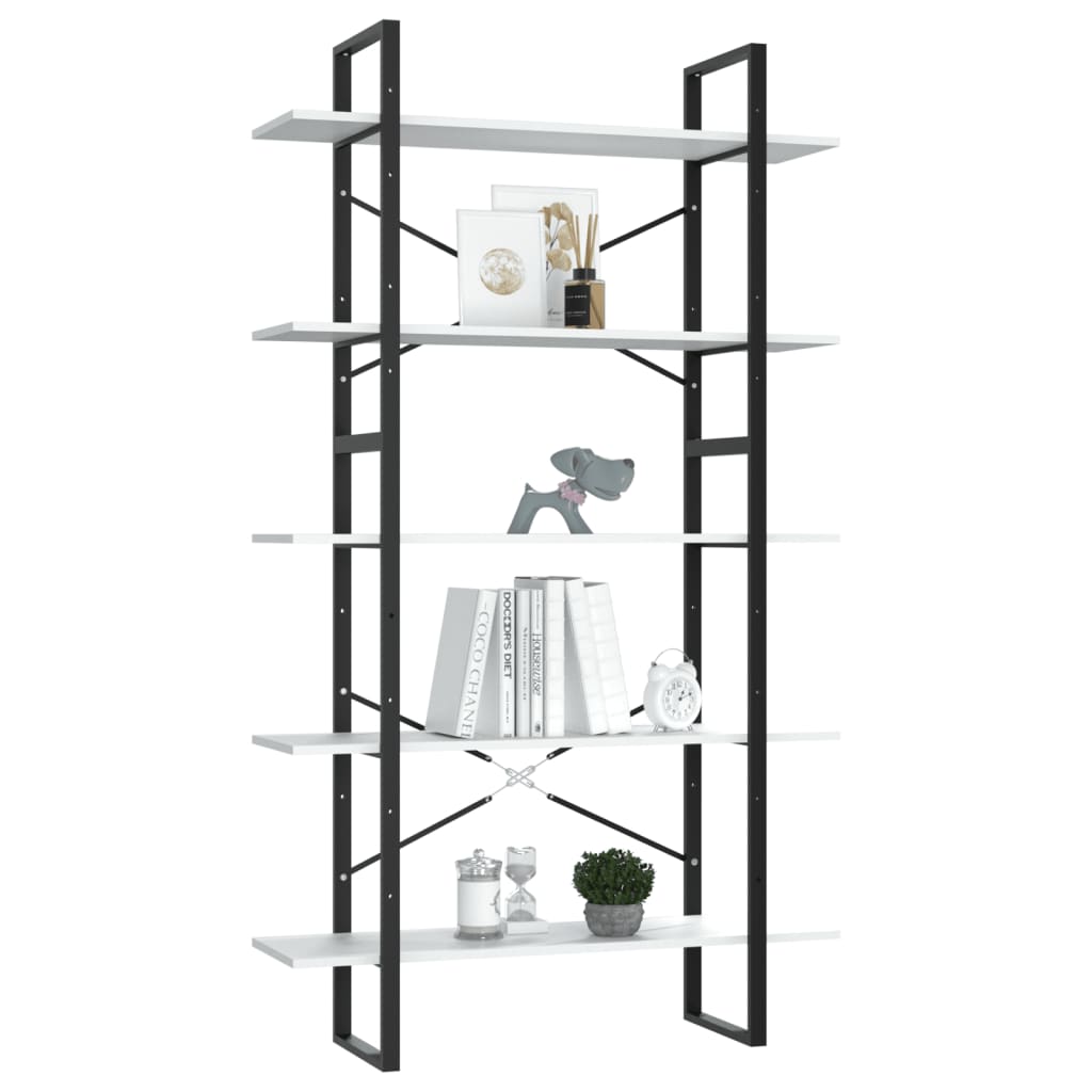 bogreol med 5 hylder 100x30x175 cm konstrueret træ hvid