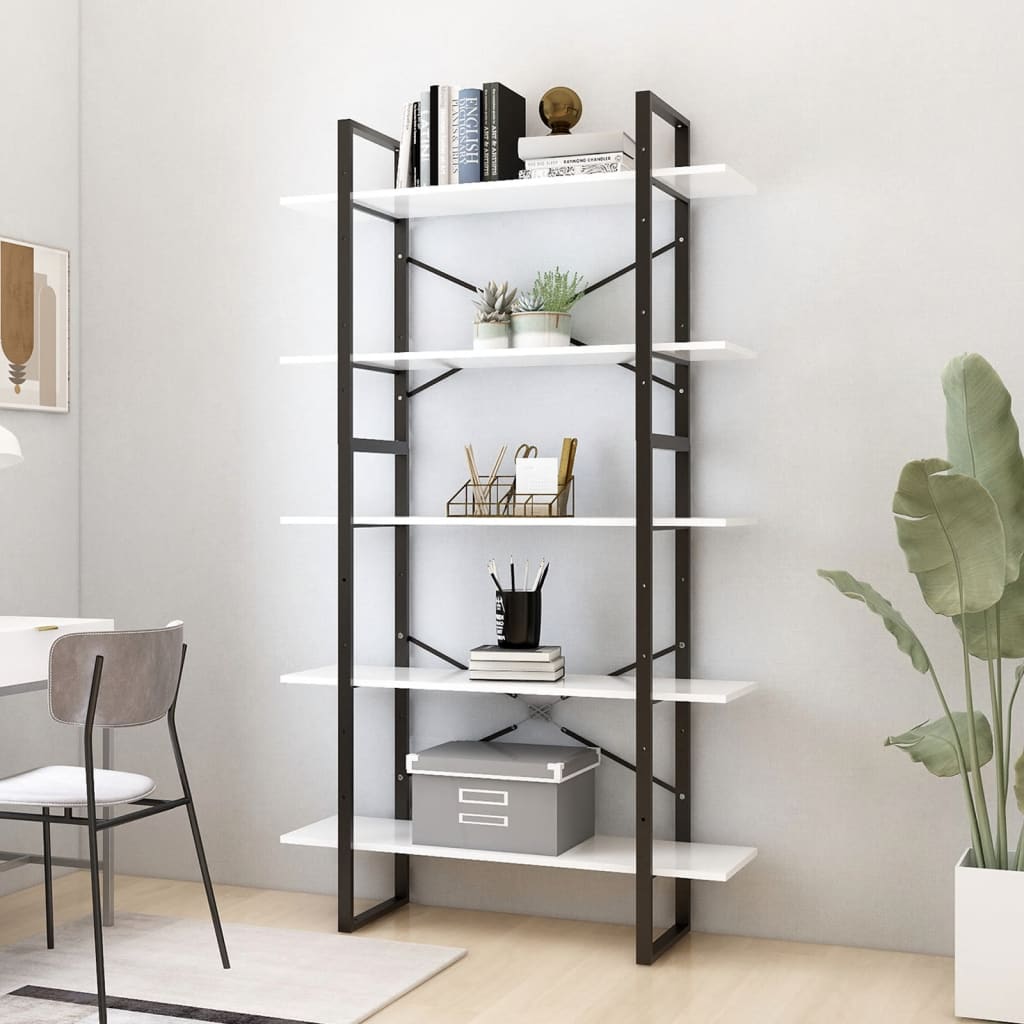 bogreol med 5 hylder 100x30x175 cm konstrueret træ hvid