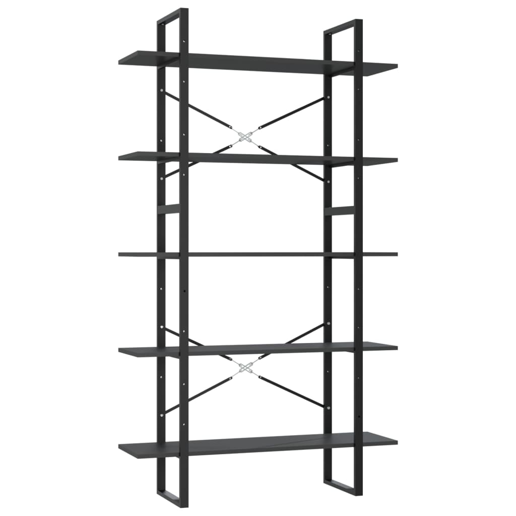 bogreol med 5 hylder 100x30x175 cm konstrueret træ grå