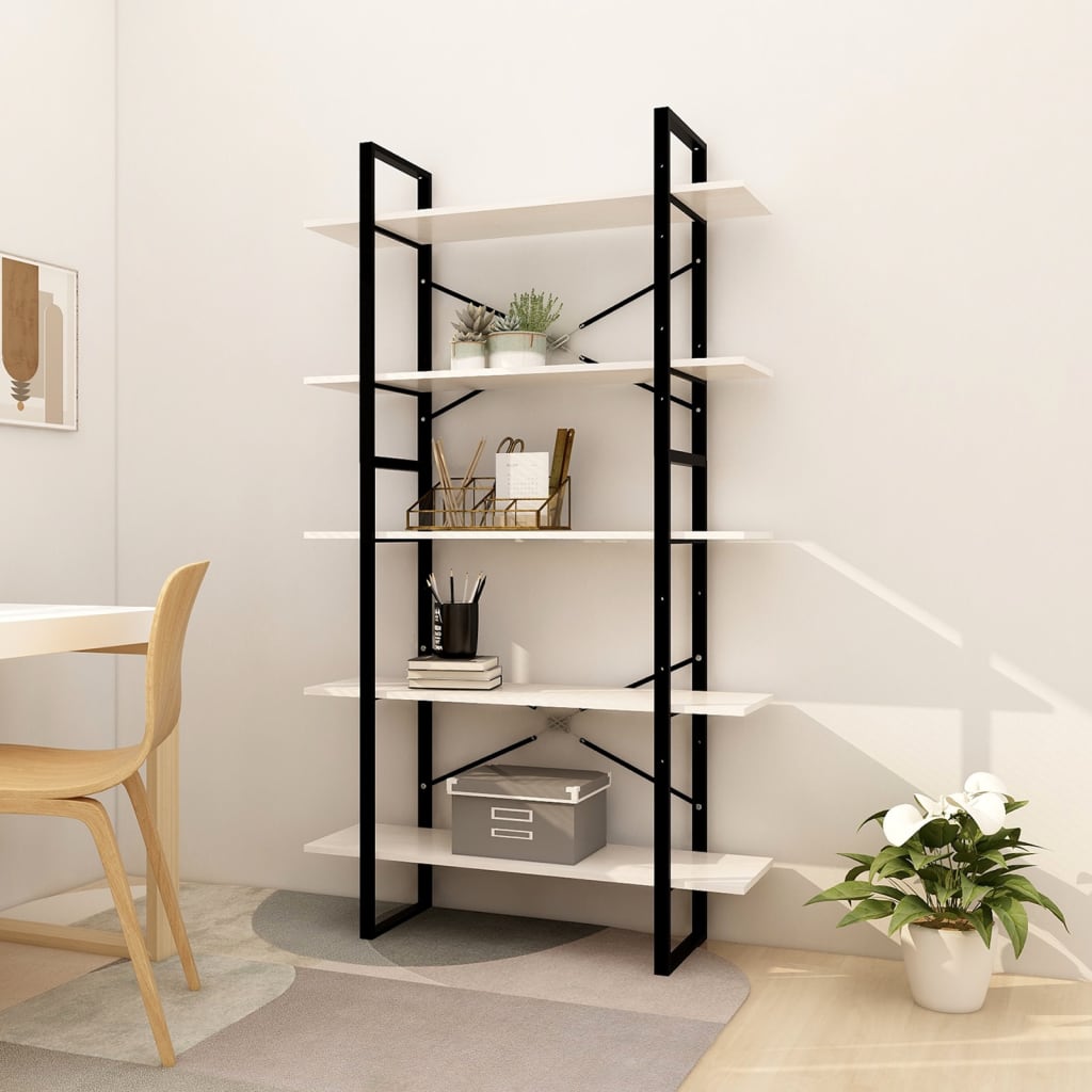 bogreol med 5 hylder 100x30x175 cm massivt fyrretræ hvid