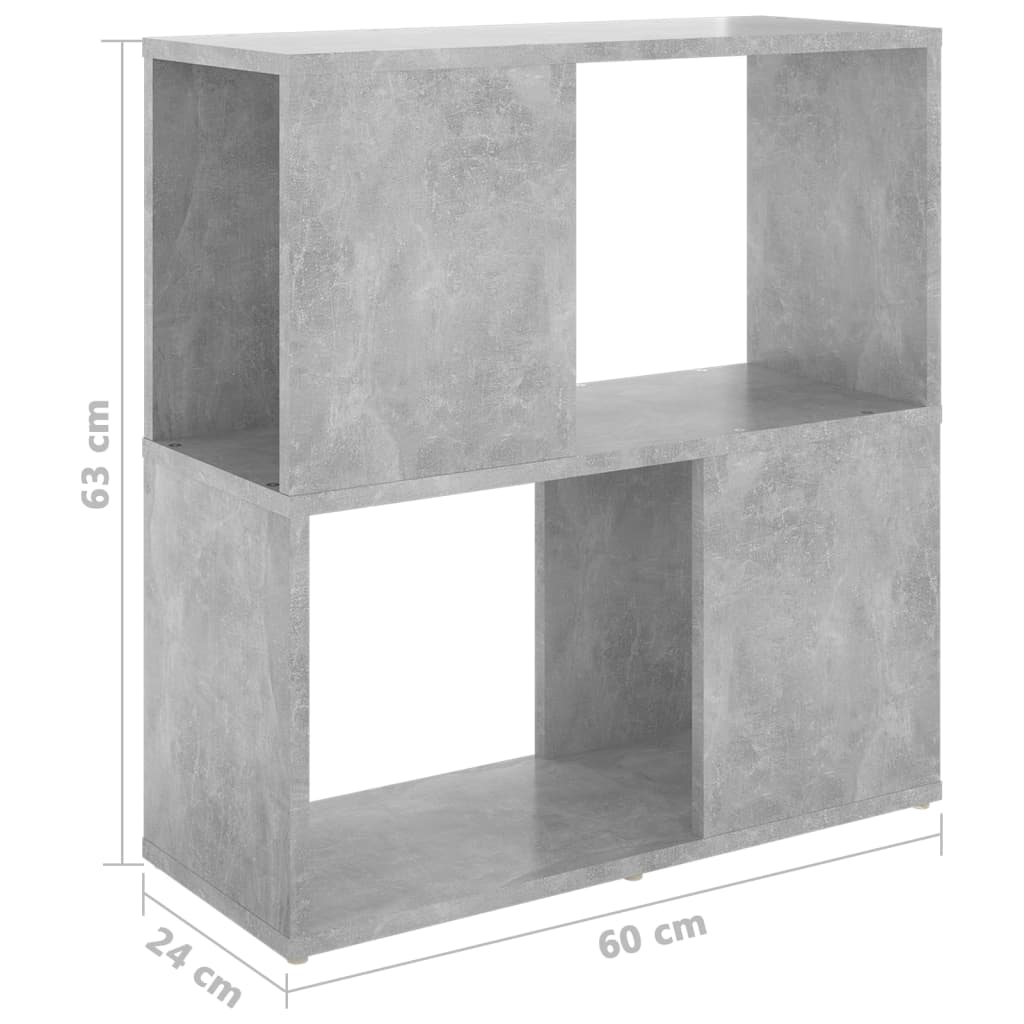 bogreol 60x24x63 cm konstrueret træ betongrå