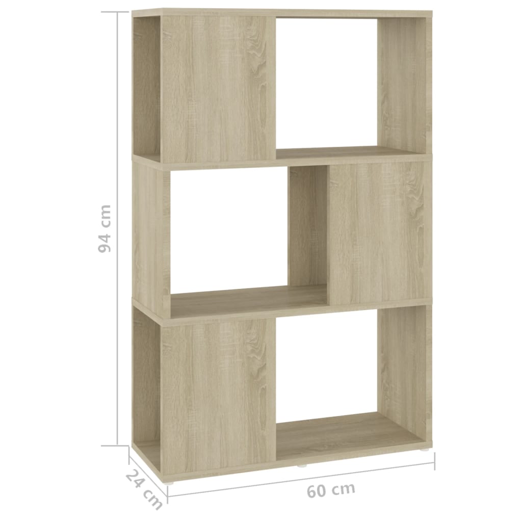 bogreol/rumdeler 60x24x94 cm konstrueret træ sonoma-eg