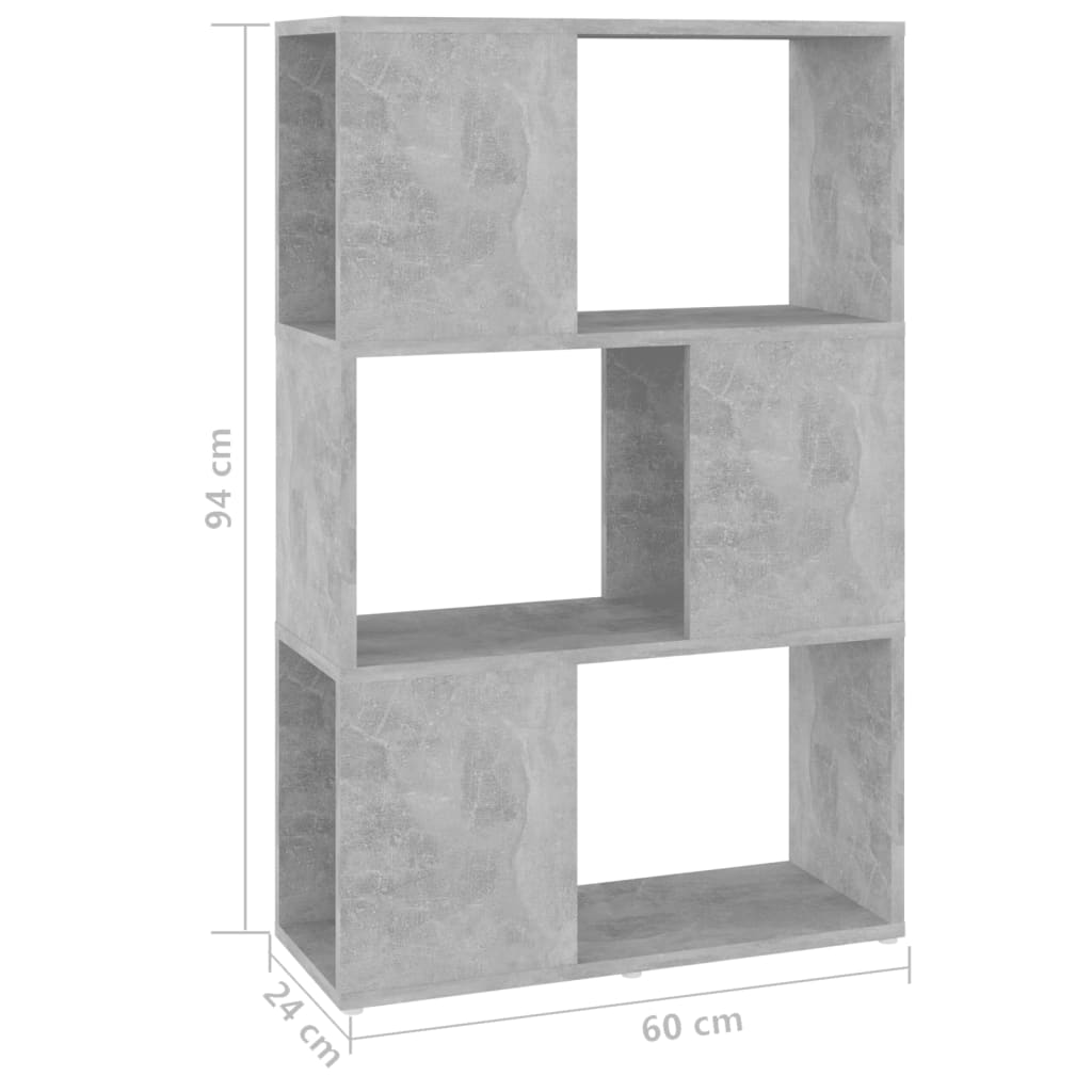 bogreol/rumdeler 60x24x94 cm konstrueret træ betongrå