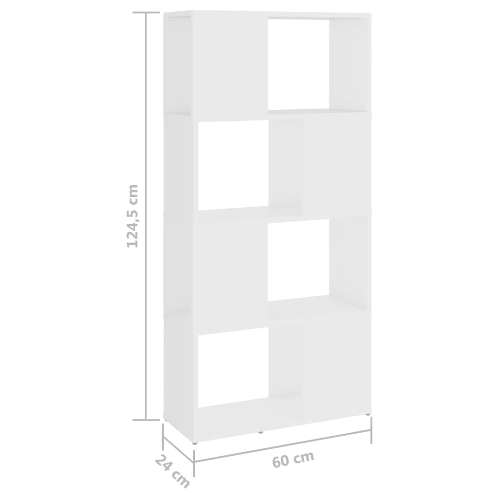 bogreol/rumdeler 60x24x124,5 cm konstrueret træ hvid