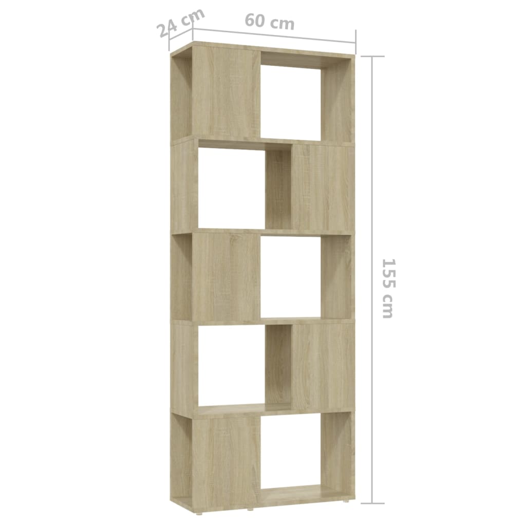 bogreol/rumdeler 60x24x155 cm konstrueret træ sonoma-eg