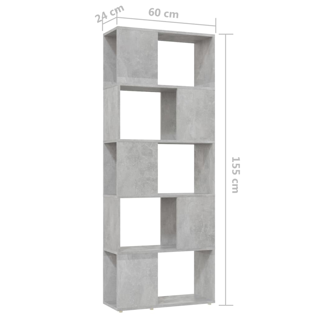 bogreol/rumdeler 60x24x155 cm konstrueret træ betongrå