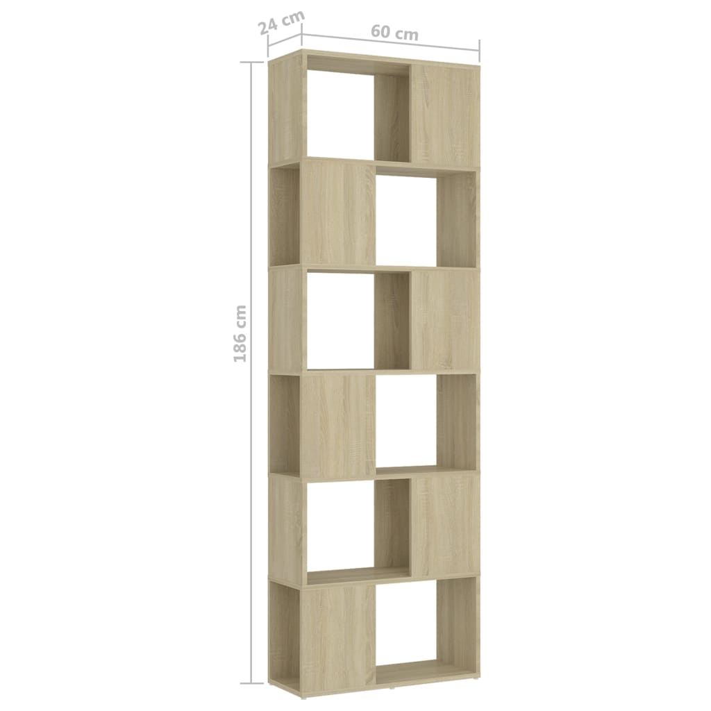 bogreol/rumdeler 60x24x186 cm konstrueret træ sonoma-egetræ