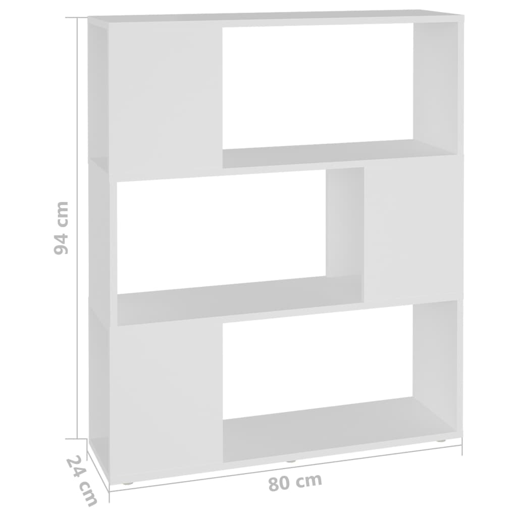 bogreol/rumdeler 80x24x94 cm konstrueret træ hvid