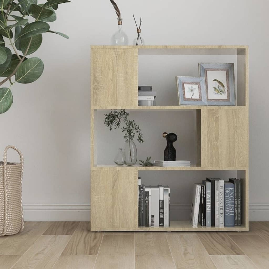 bogreol/rumdeler 80x24x94 cm konstrueret træ sonoma-eg