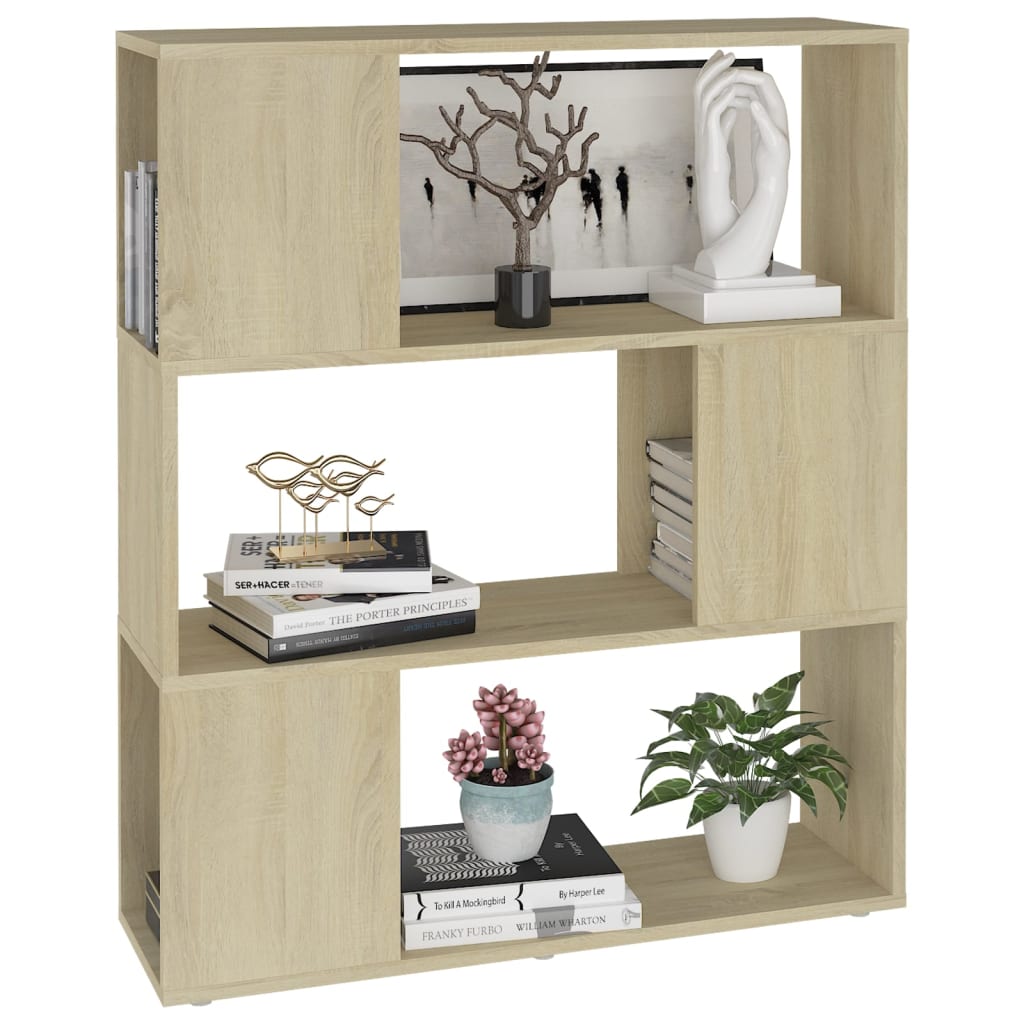 bogreol/rumdeler 80x24x94 cm konstrueret træ sonoma-eg