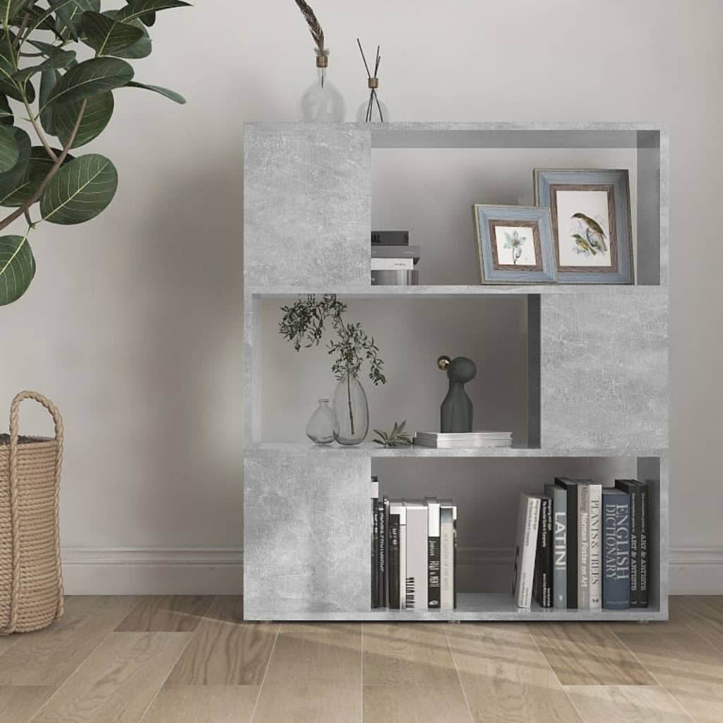 bogreol/rumdeler 80x24x94 cm konstrueret træ betongrå