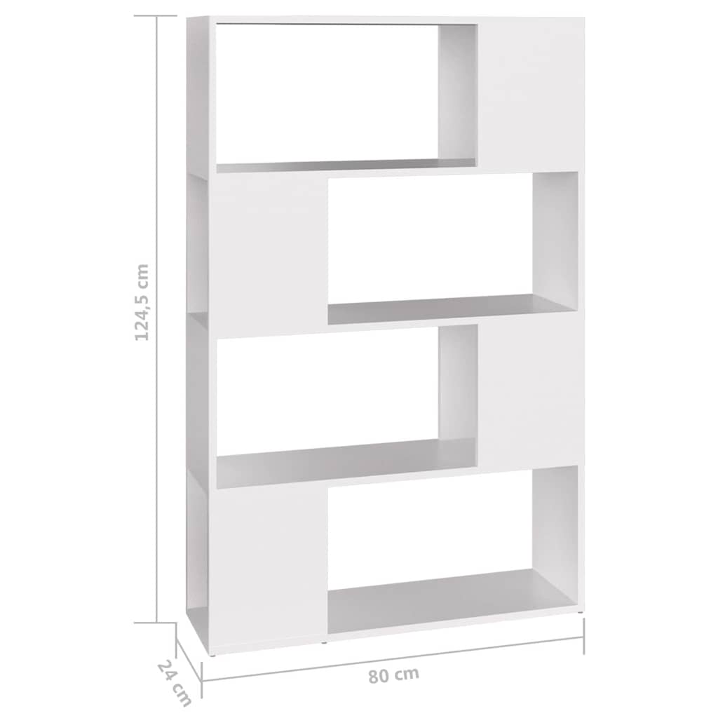 bogreol/rumdeler 80x24x124,5 cm konstrueret træ hvid