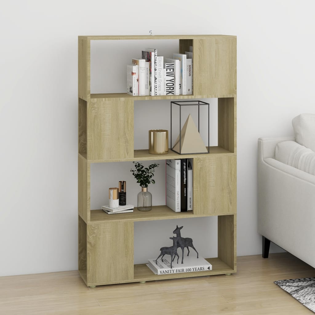 bogreol/rumdeler 80x24x124,5 cm konstrueret træ sonoma-eg