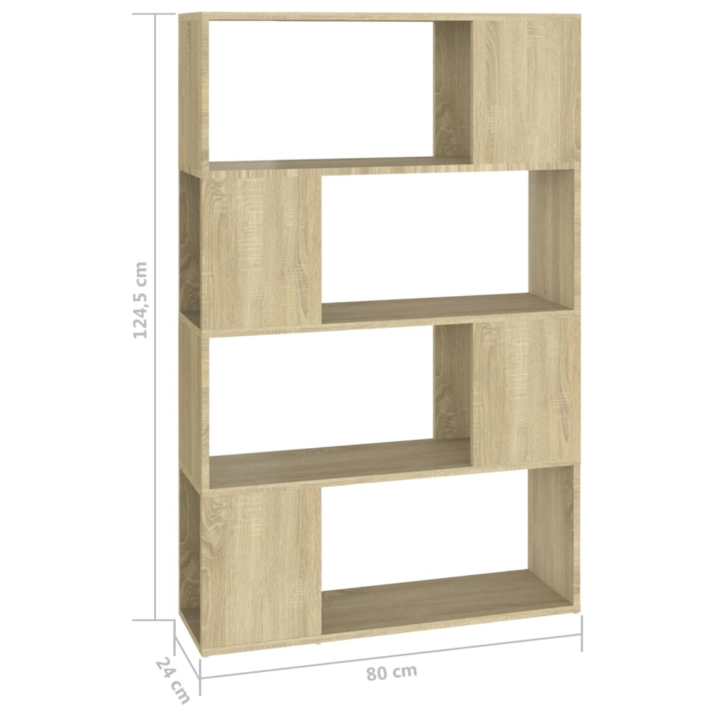 bogreol/rumdeler 80x24x124,5 cm konstrueret træ sonoma-eg