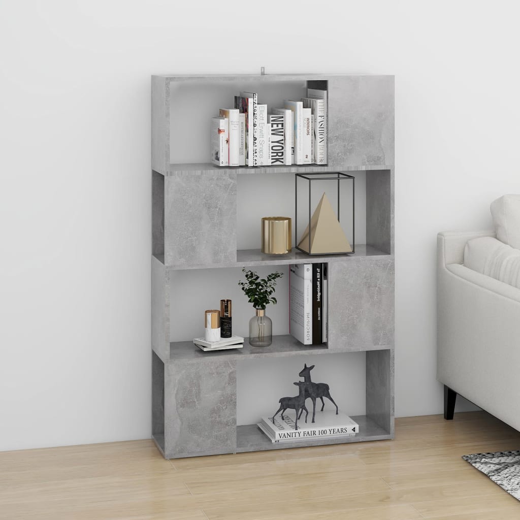 bogreol/rumdeler 80x24x124,5 cm konstrueret træ betongrå