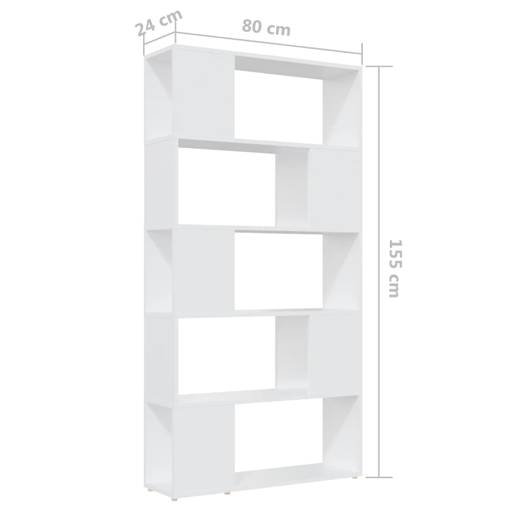bogreol/rumdeler 80x24x155 cm konstrueret træ hvid