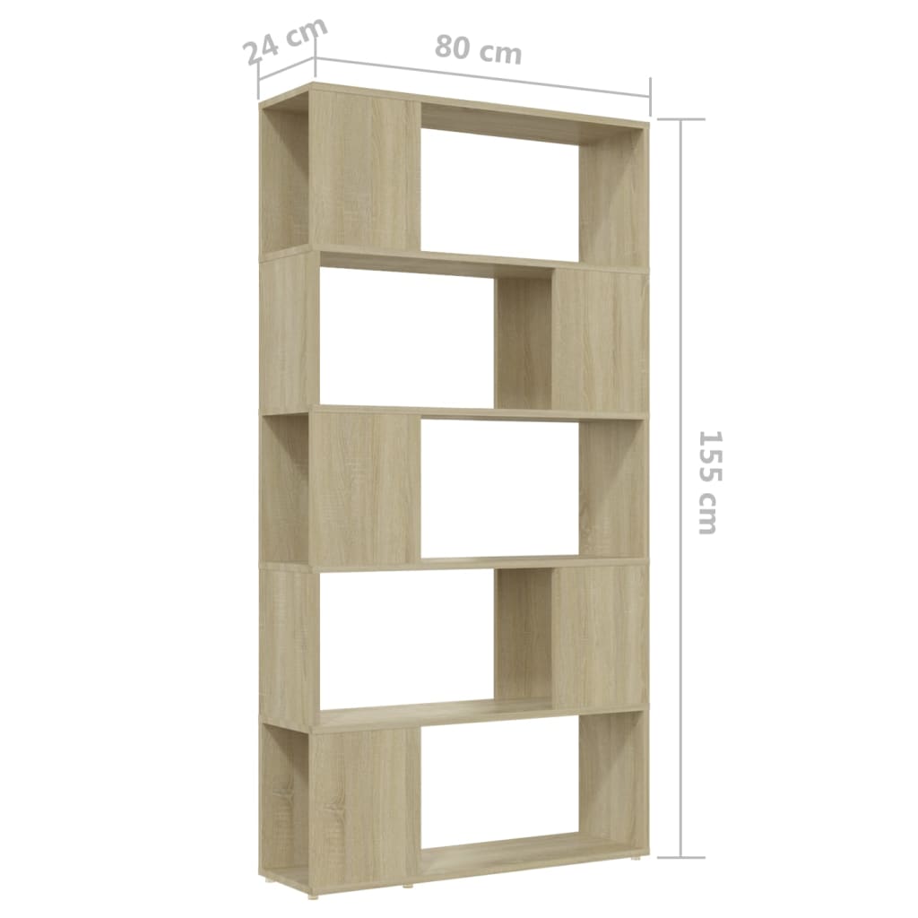 bogreol/rumdeler 80 x 24 x 155 cm konstrueret træ sonoma-eg