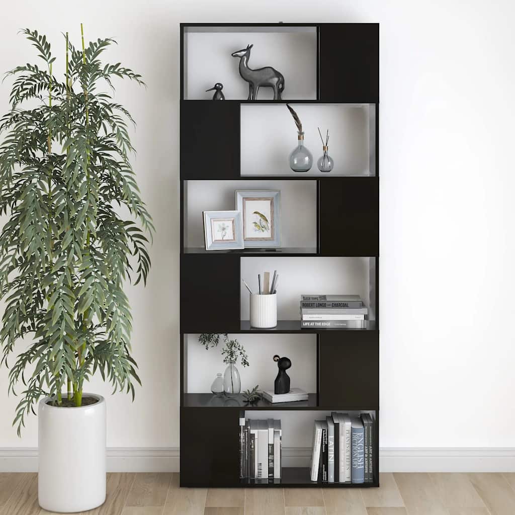 bogreol/rumdeler 80x24x186 cm konstrueret træ sort