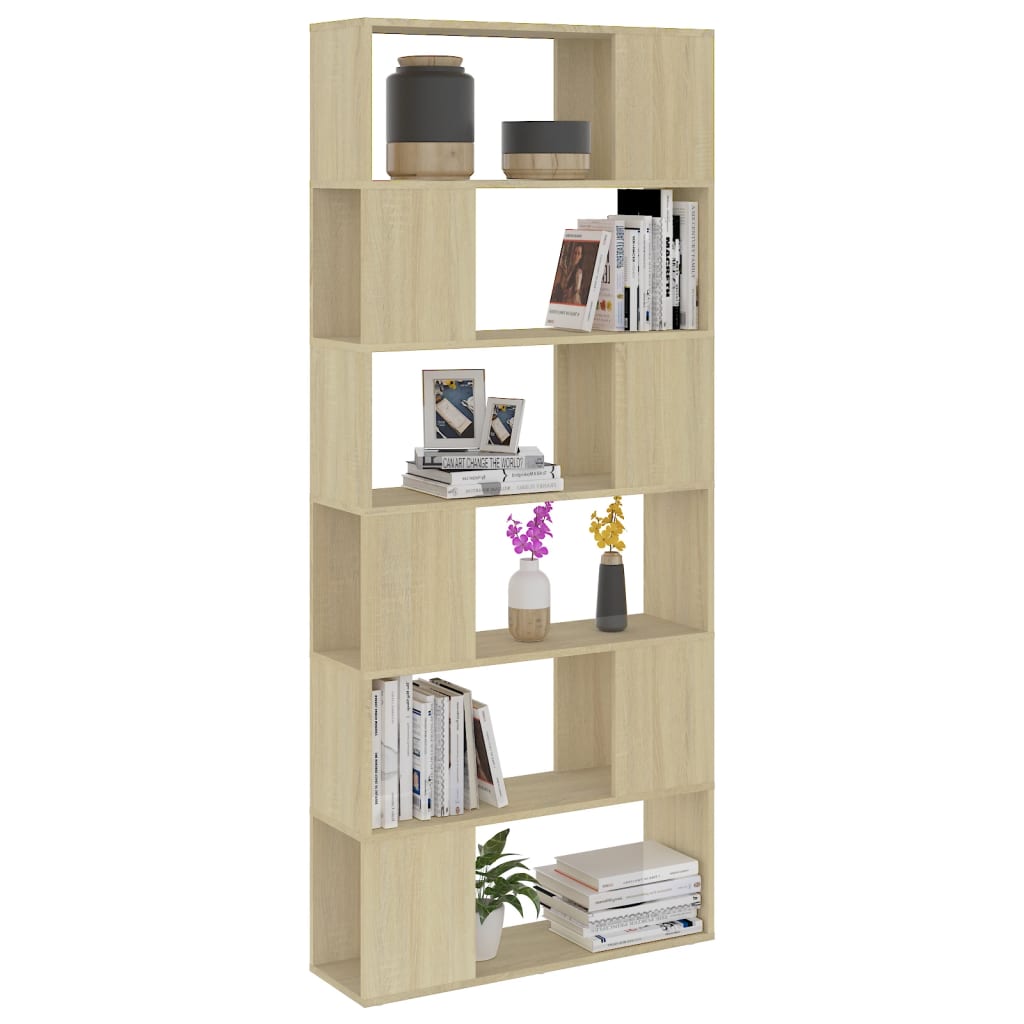 bogreol/rumdeler 80x24x186 cm konstrueret træ sonoma-eg