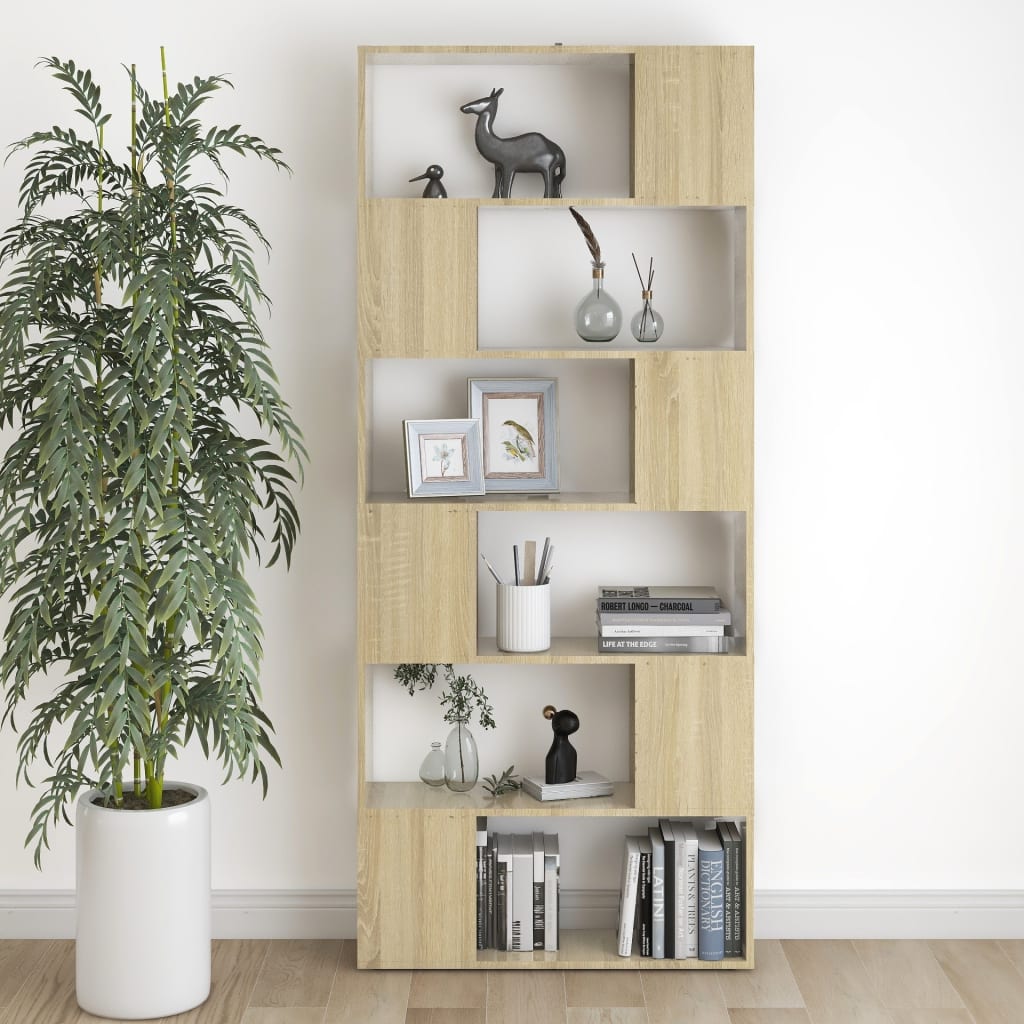 bogreol/rumdeler 80x24x186 cm konstrueret træ sonoma-eg