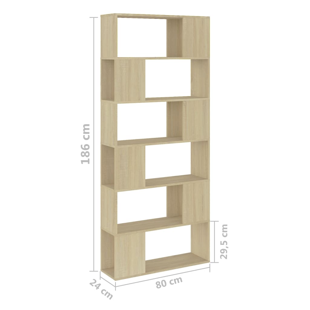 bogreol/rumdeler 80x24x186 cm konstrueret træ sonoma-eg