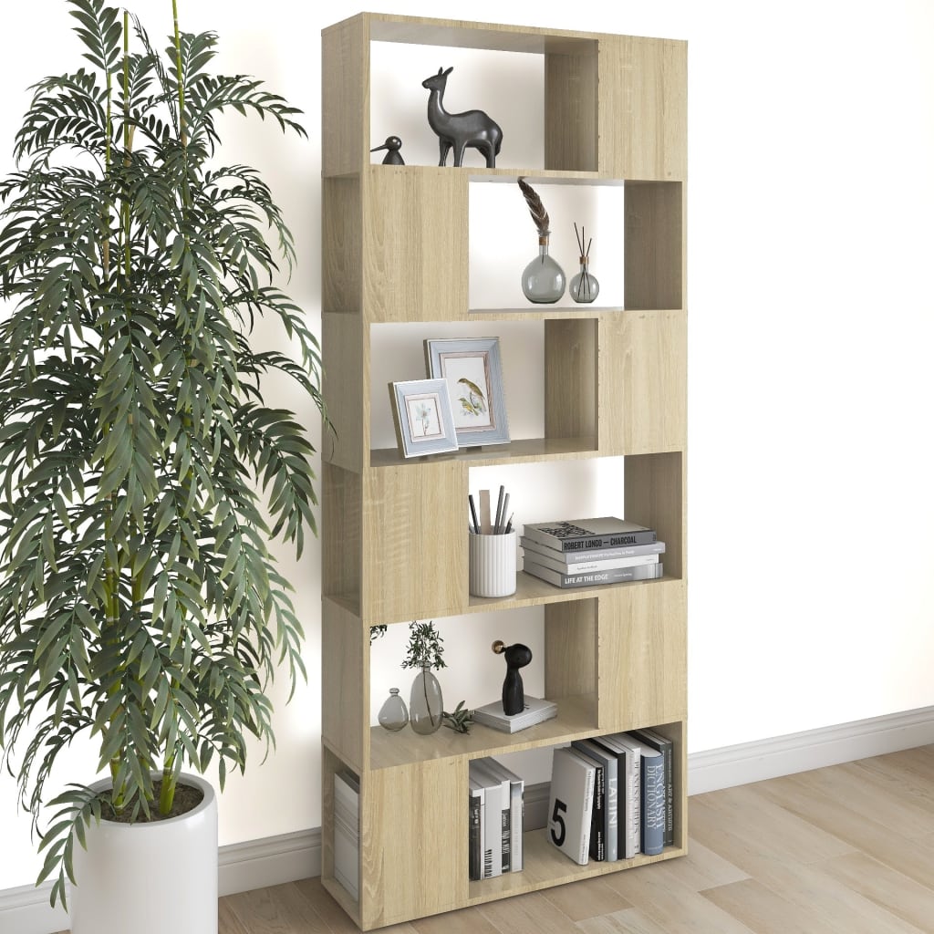 bogreol/rumdeler 80x24x186 cm konstrueret træ sonoma-eg