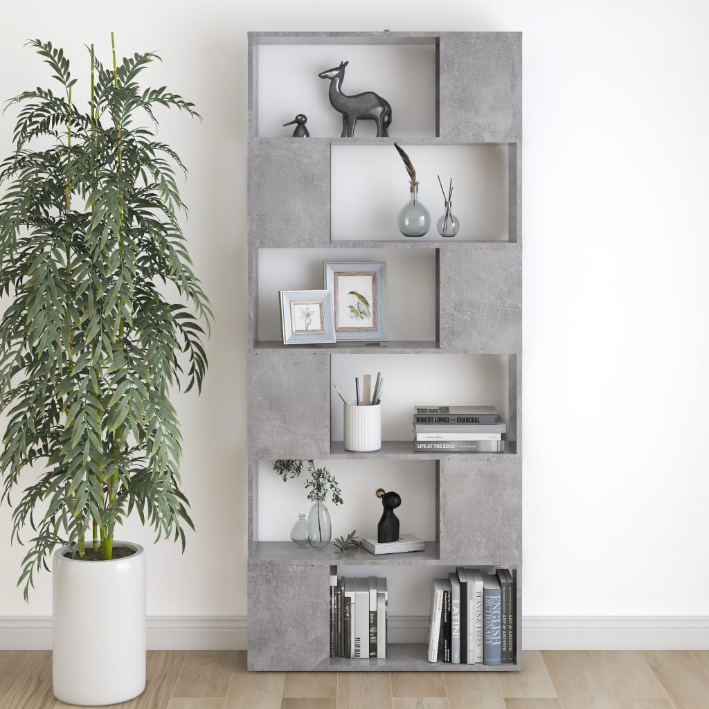 bogreol/rumdeler 80x24x186 cm konstrueret træ betongrå