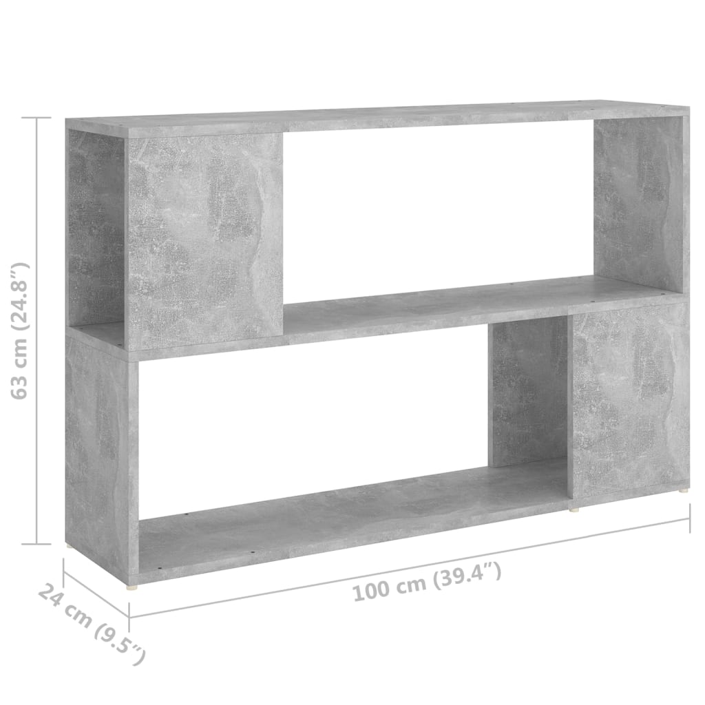 bogreol 100x24x63 cm konstrueret træ betongrå
