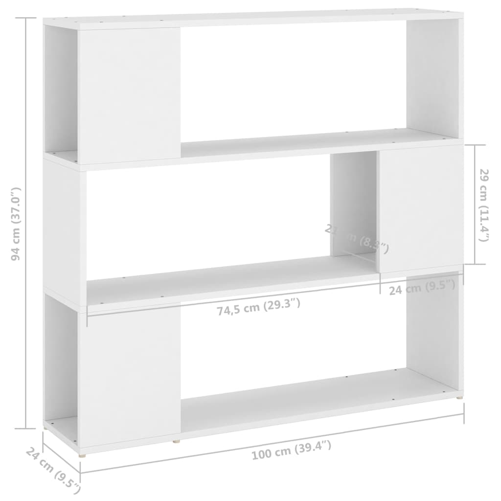 bogreol/rumdeler 100x24x94 cm hvid