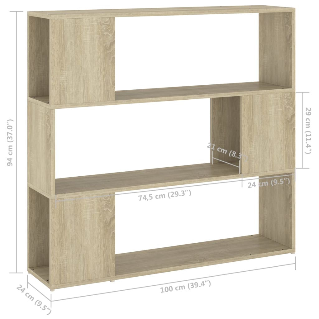 bogreol/rumdeler 100x24x94 cm konstrueret træ sonoma-eg