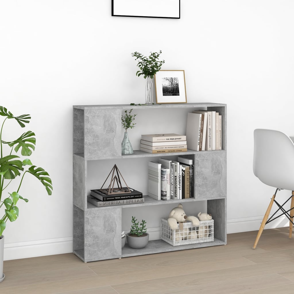 bogreol/rumdeler 100x24x94 cm konstrueret træ betongrå