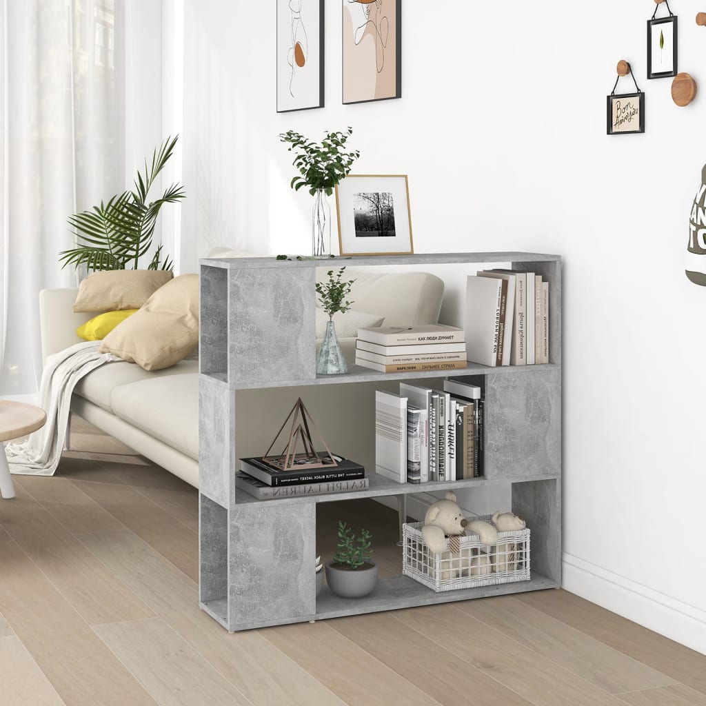 bogreol/rumdeler 100x24x94 cm konstrueret træ betongrå