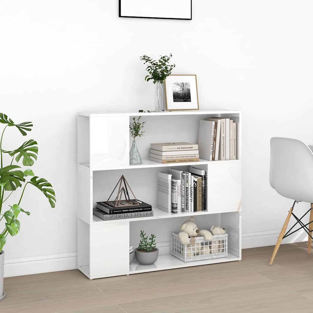 bogskab/rumdeler 100x24x94 cm konstrueret træ hvid højglans