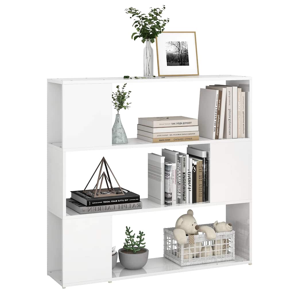 bogskab/rumdeler 100x24x94 cm konstrueret træ hvid højglans