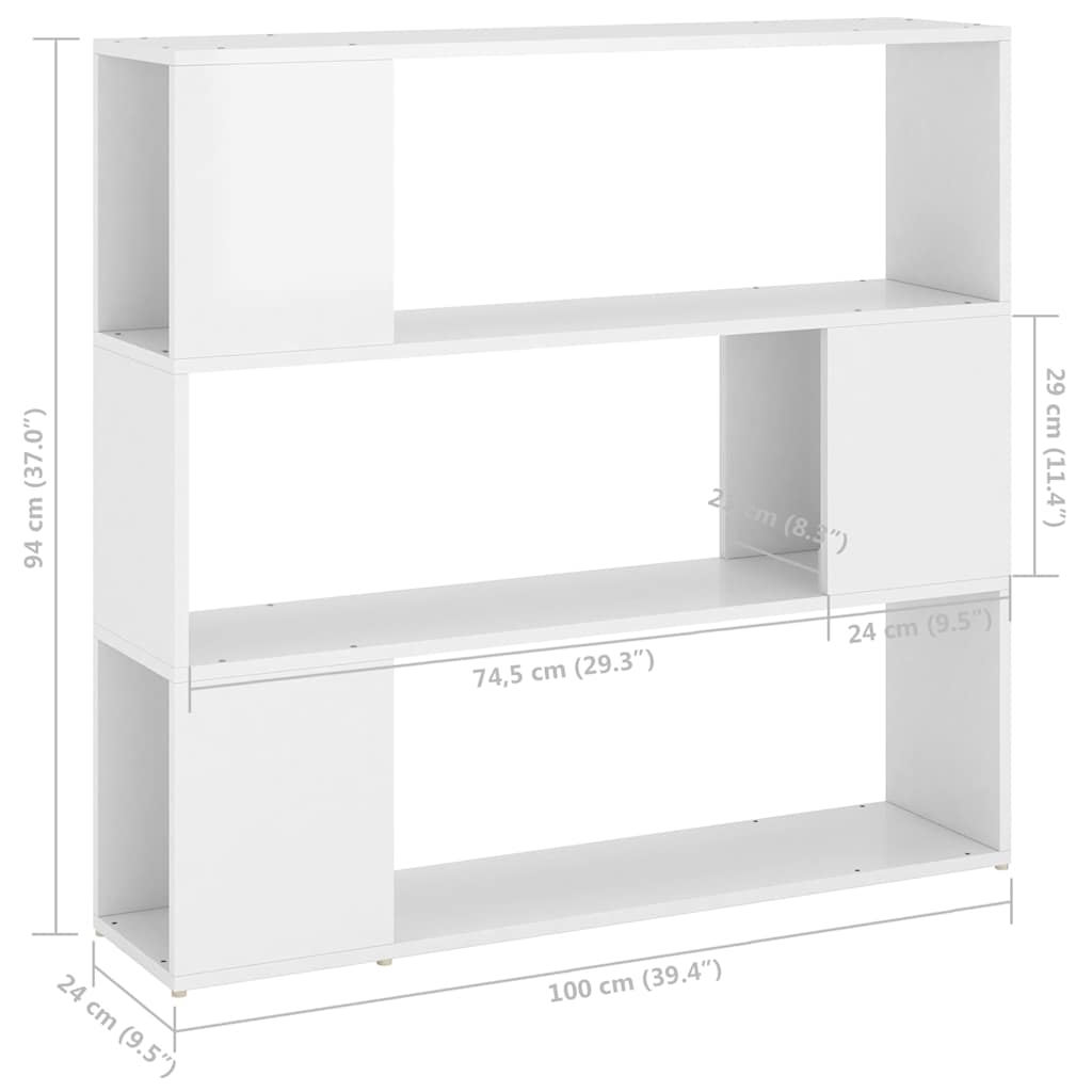 bogskab/rumdeler 100x24x94 cm konstrueret træ hvid højglans