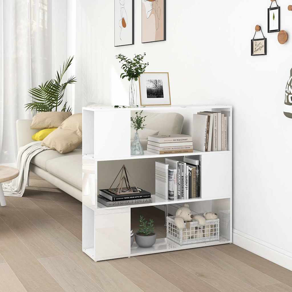 bogskab/rumdeler 100x24x94 cm konstrueret træ hvid højglans