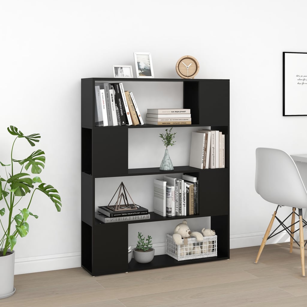 bogskab/rumdeler 100x24x124 cm konstrueret træ sort