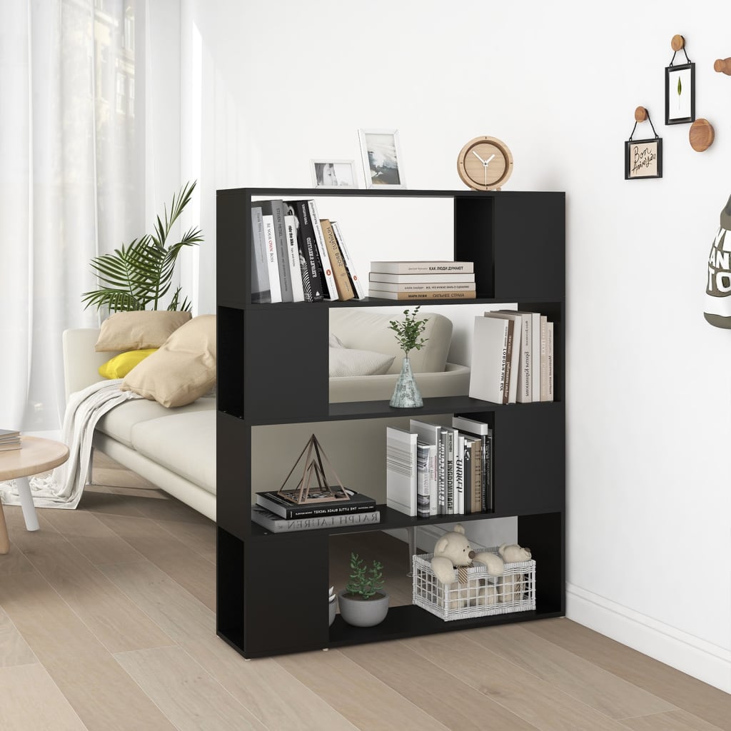 bogskab/rumdeler 100x24x124 cm konstrueret træ sort