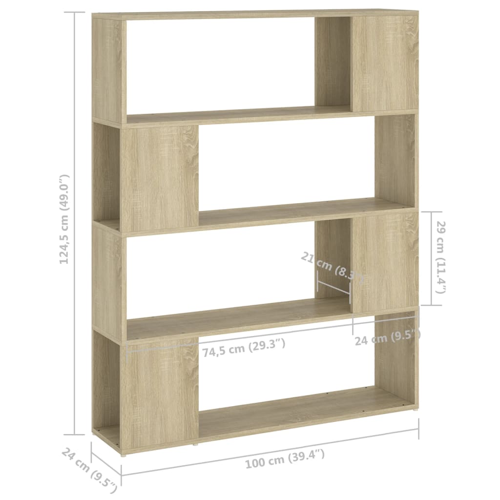 bogskab/rumdeler 100x24x124 cm konstrueret træ sonoma-eg