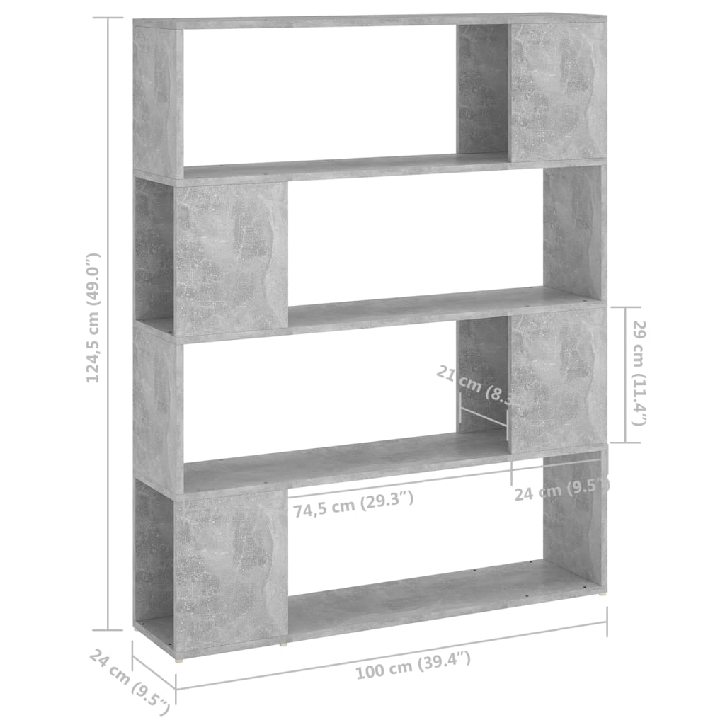 bogskab/rumdeler 100x24x124 cm konstrueret træ betongrå