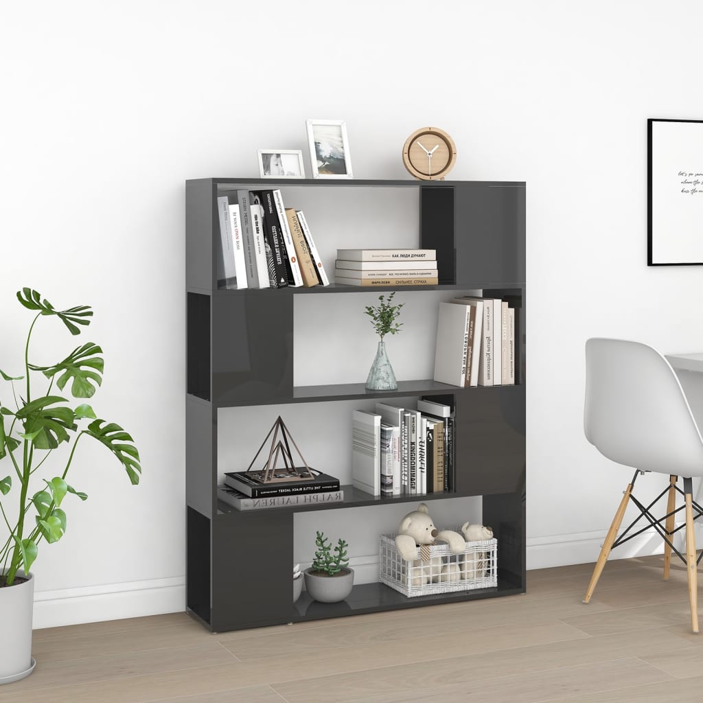 bogskab/rumdeler 100x24x124 cm konstrueret træ grå højglans