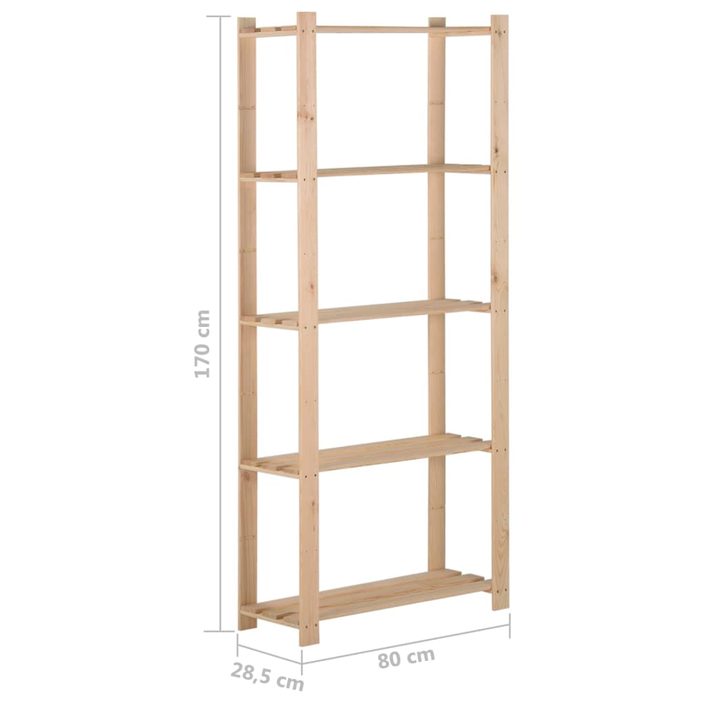 opbevaringsreol i 5 niveauer 80x28,5x170 cm massivt fyrretræ