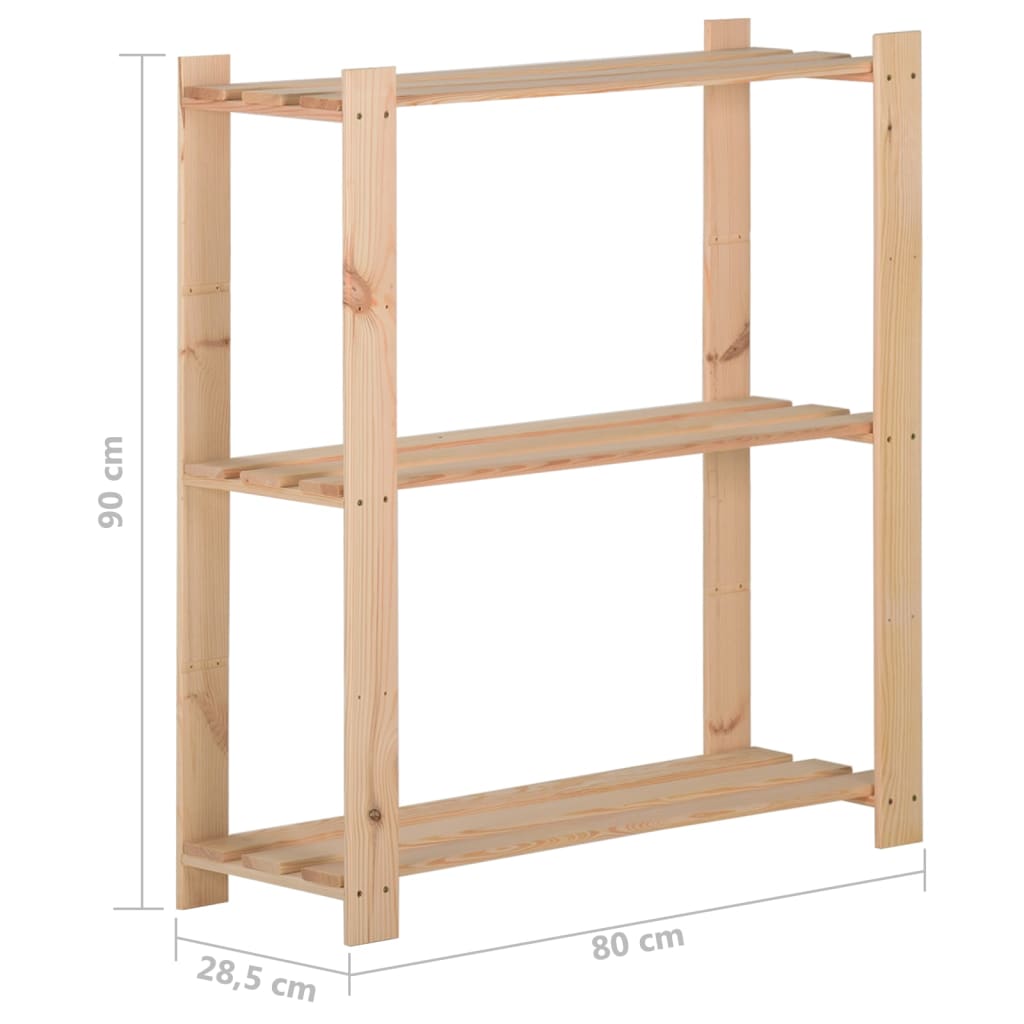 opbevaringsreol i 3 niveauer 80x28,5x90 cm massivt fyrretræ