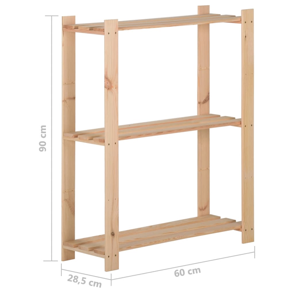 opbevaringsreol i 3 niveauer 60x28,5x90 cm massivt fyrretræ